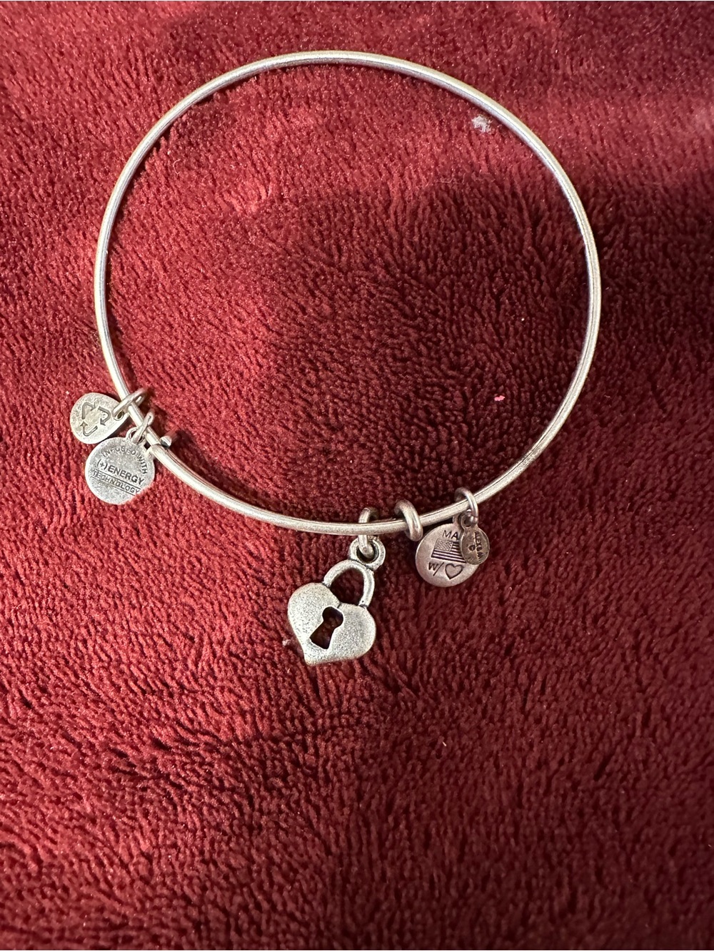 Alex and Ani Silver Heart Lock Charm Bangle Bracelet